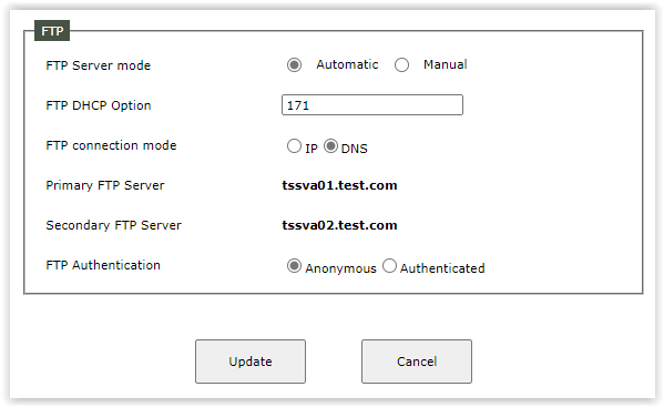 DHCP FTP configuration