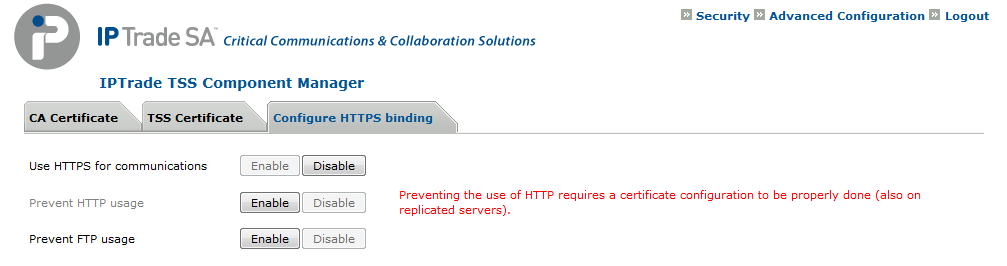 Configure HTTPS bindings TSS VA