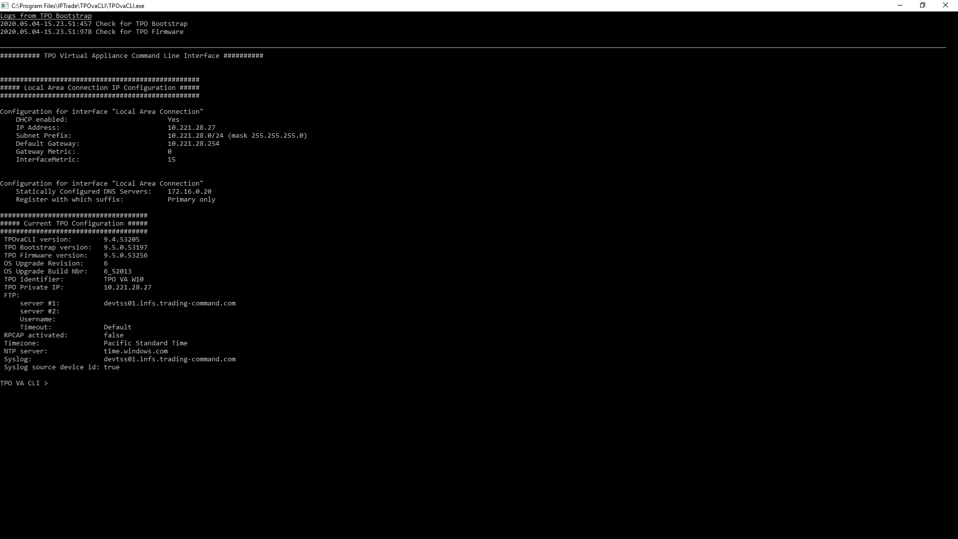 TPOvaCLI Wizard Logscreen on