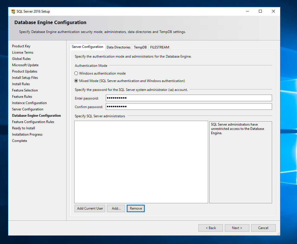 Install MS SQL Server 2016